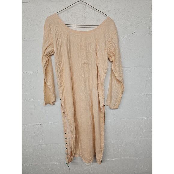 Vintage Cultural Kurta Sheath Floral Pink Green Sheath Indian Dress Sz Small - Picture 7 of 10